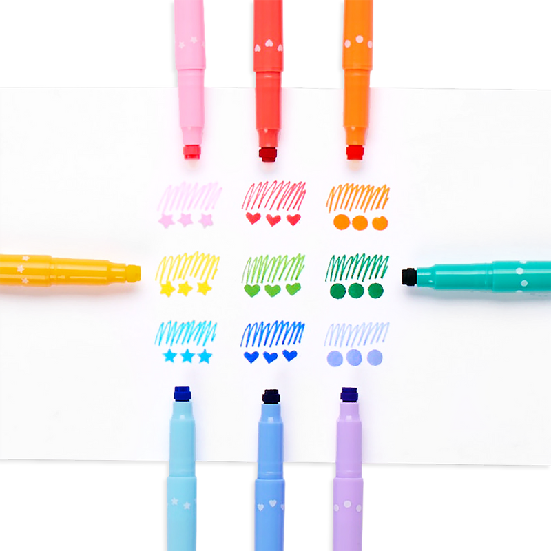 Confetti Stamp Double-Ended Markers - Set of 9