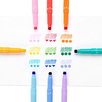 Confetti Stamp Double-Ended Markers - Set of 9