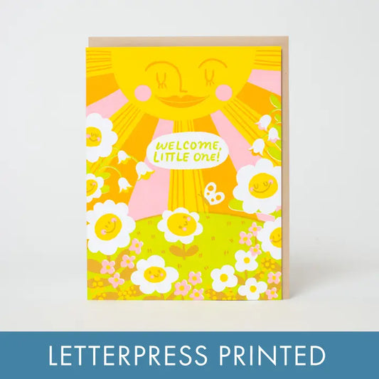 Welcome Little One Garden Letterpress Greeting Card By Hello!Lucky