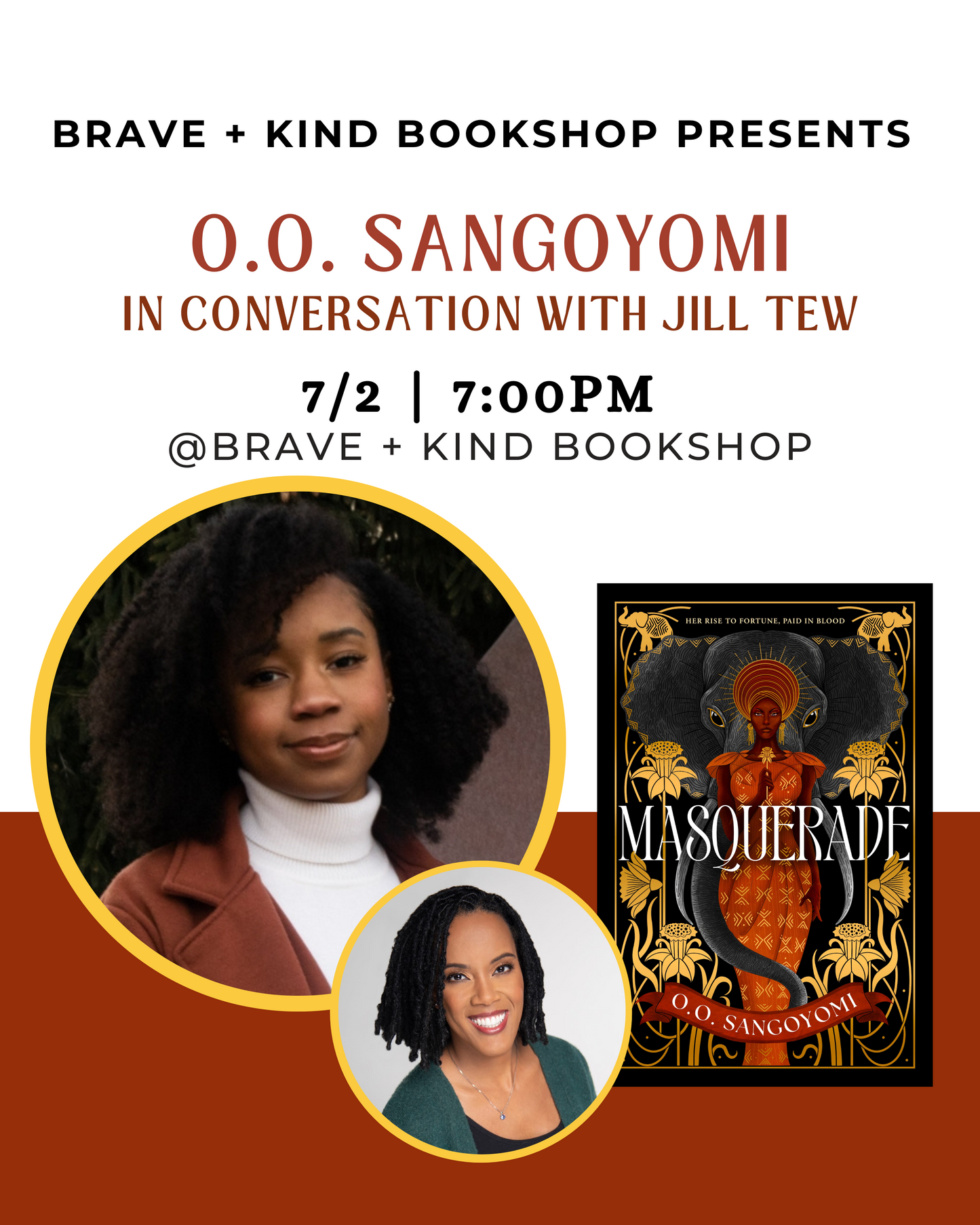 AUTHOR CHAT | Masquerade by  O.O. Sangoyomi | July 2nd @7pm | Brave + Kind Bookshop
