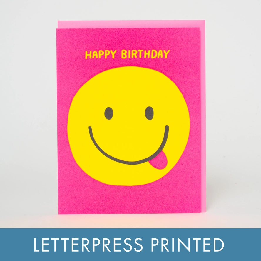 Happy Birthday Smiley Letterpress Greeting Card By Ashkahn