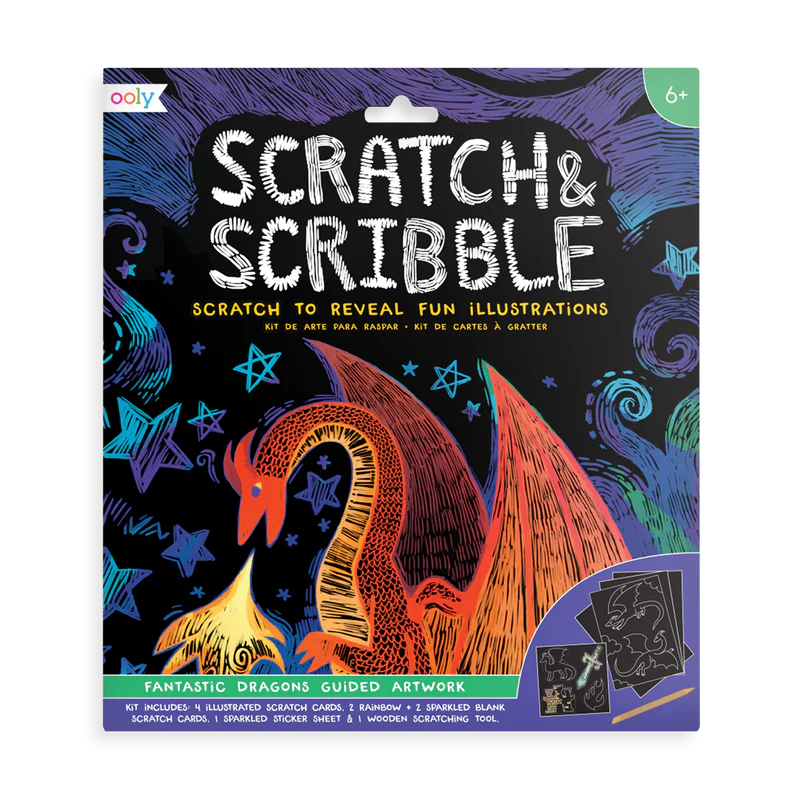 Fantastic Dragon Scratch and Scribble Scratch Art Kit | ooly